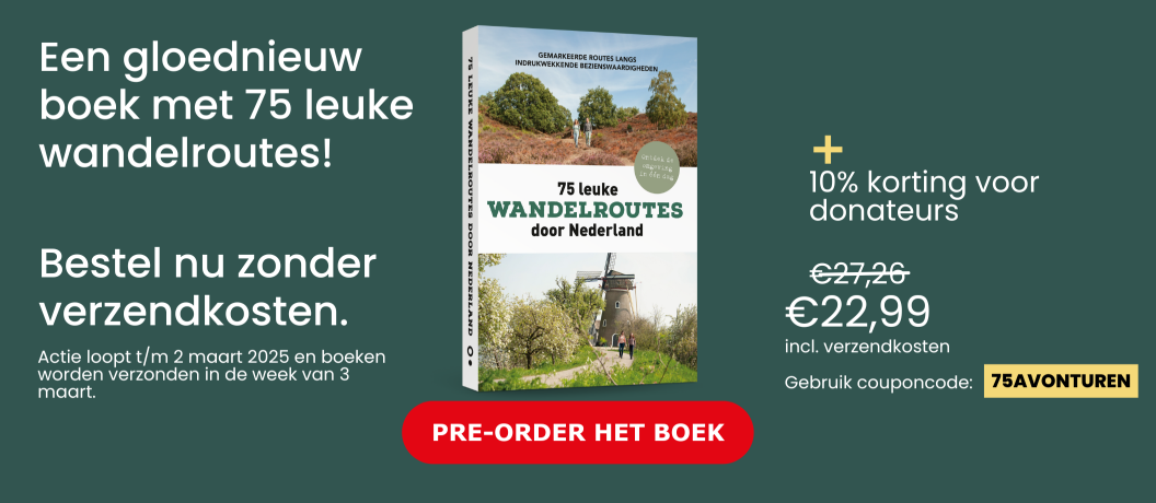 Banner aanbieding boek 75 leuke wandelroutes